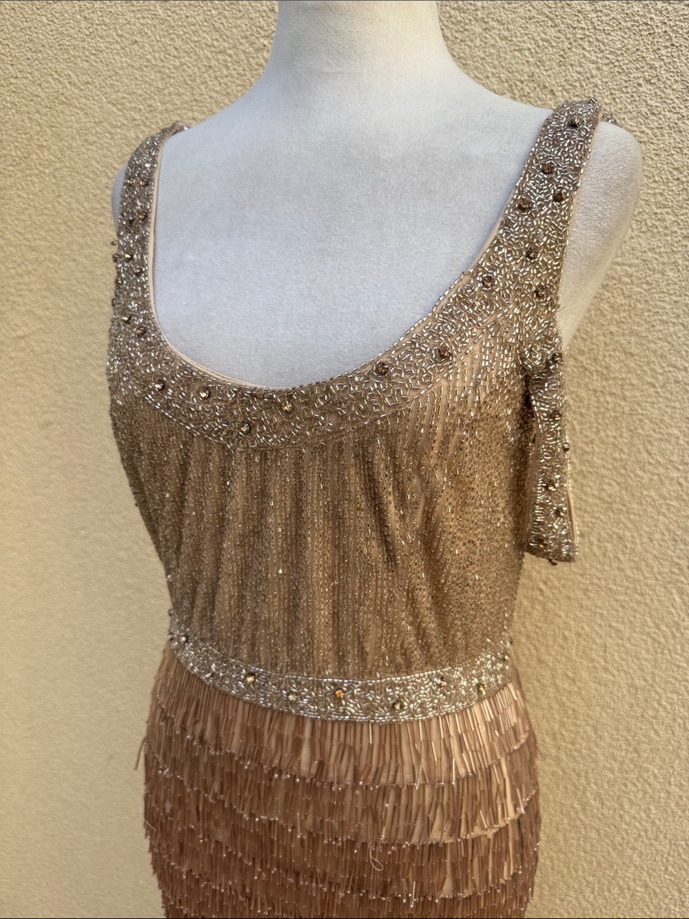Mac Duggal Collection Sleeveless Beaded pink ombré Fringe beaded Gown - Picture 8 of 15